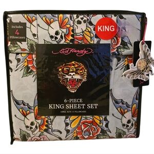 💀 Ed Hardy 🦋 6 Piece Light Green King Sheet Set